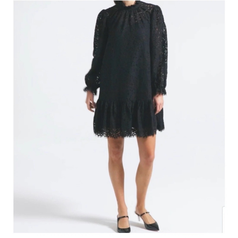 J Crew BN038 NWT Size Small Classy Chic Black Ruffle-Neck Lace Shift Dress